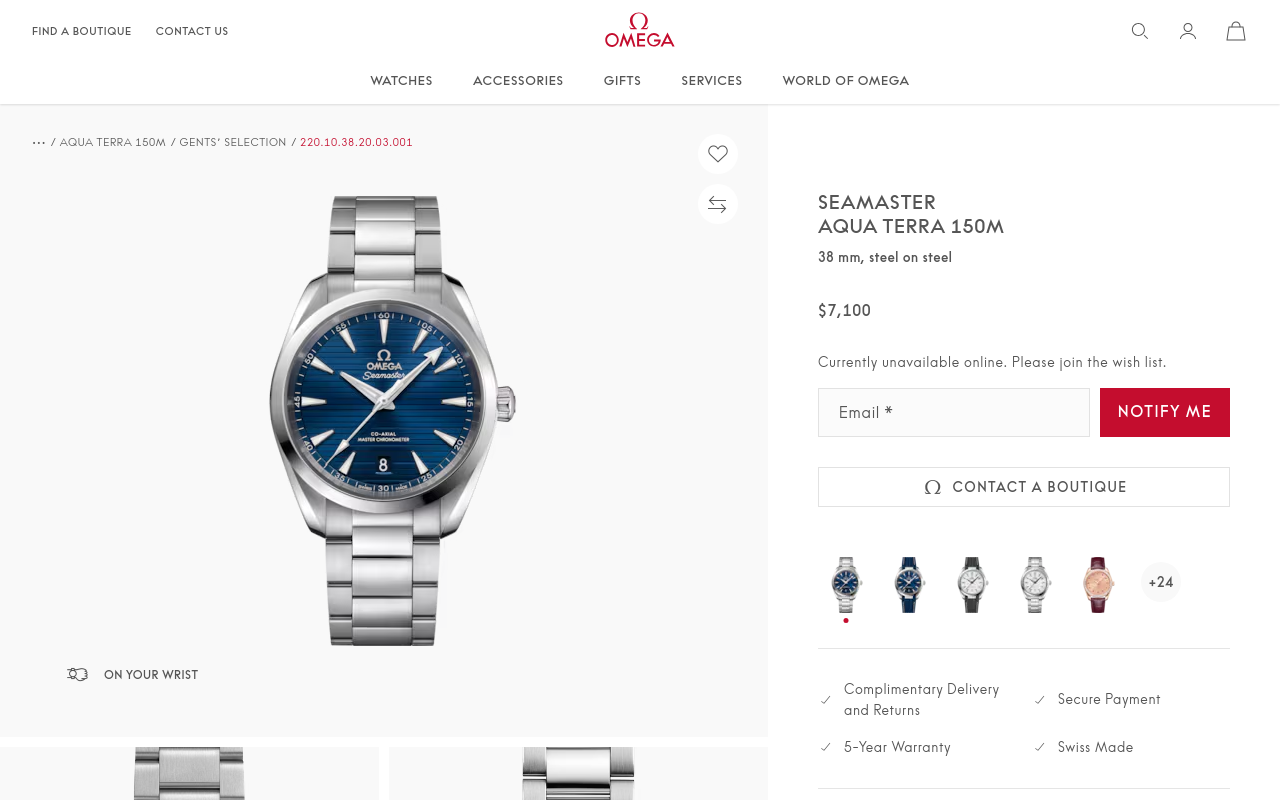 Omega Seamaster Aqua Terra 150M 38 mm, ref. 220.10.38.20.03.001 (omegawatches.com US)