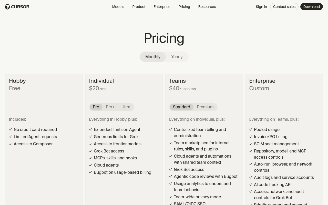 Pricing page, desktop fold