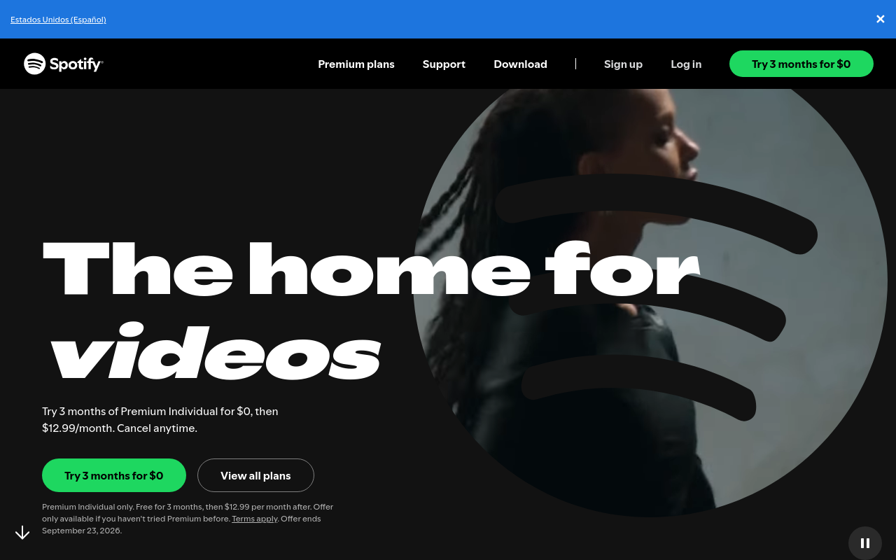 Spotify Premium, official US page, desktop