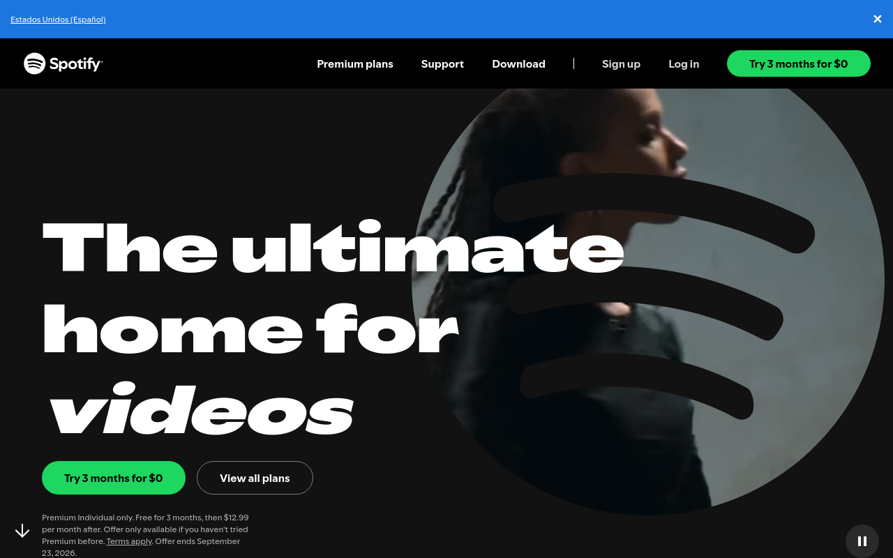 Spotify Premium plans, official US page, desktop
